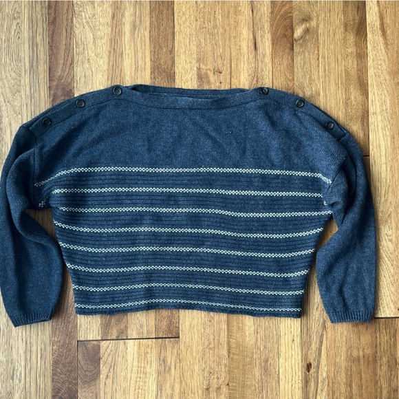 Prana Cropped Boatneck Wool Sweater Blue Women’s Sz M Hiking‎ Outdoor Yoga - Picture 1 of 7